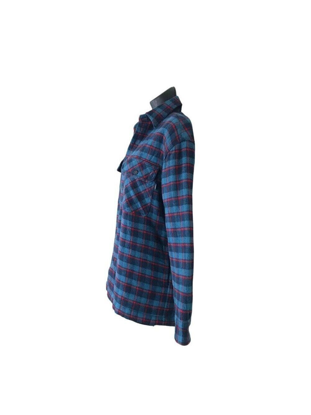 Aritzia TNA Blue & Red Plaid Flannel Faux Fur Lined Shacket Size L - Picture 5 of 8